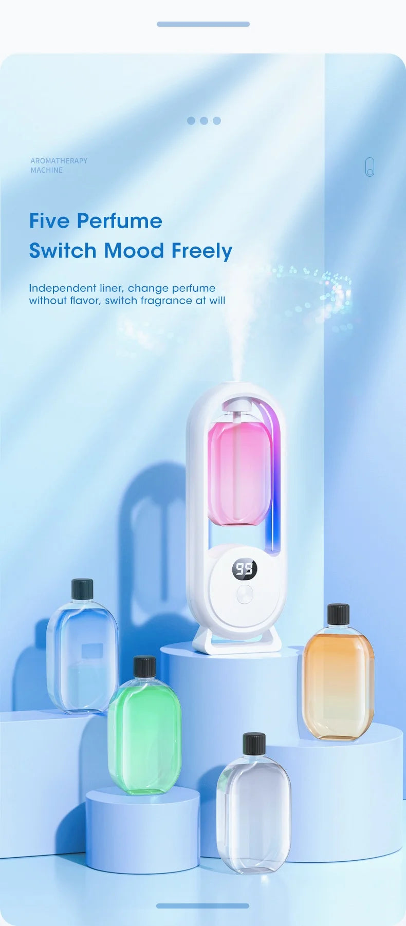Diffuseur Intelligent d'Huiles Essentielles - 5 Vitesses & Eclairage d'Ambiance