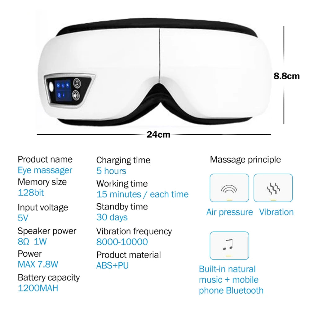 Masseur Oculaire Intelligent 6D GlowSoft - Chaleur, Vibration & Compression d'Air